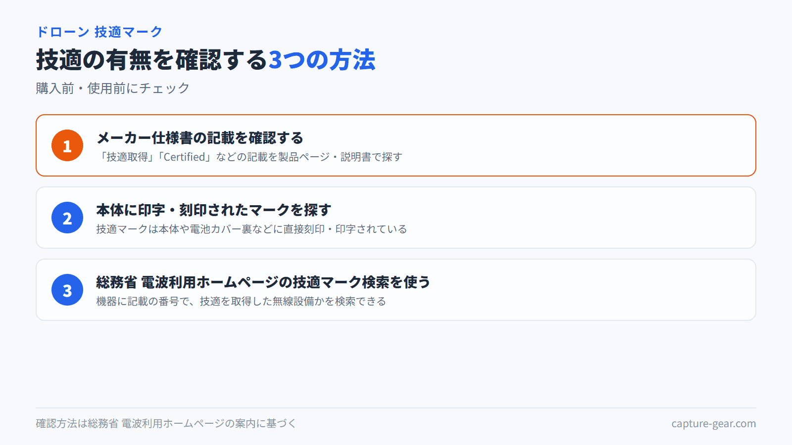 技適の有無は仕様書・本体マーク・総務省の技適マーク検索の3つで確認できる